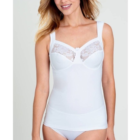 Miss Mary Women's White Lovely Lace Camisole with Built-in Bra Size 38D NWT